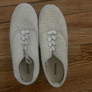 Just Fab White Lace Sneakers